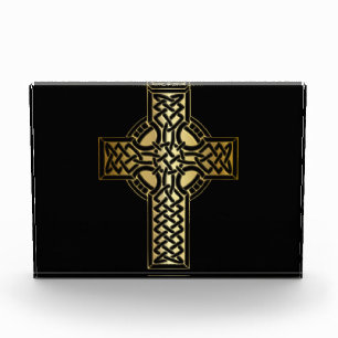 Celtic Knot Cross in Gold und Schwarz Fotoblock