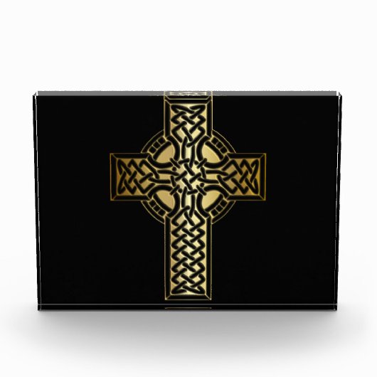 Celtic Knot Cross in Gold und Schwarz Fotoblock (Vorderseite)