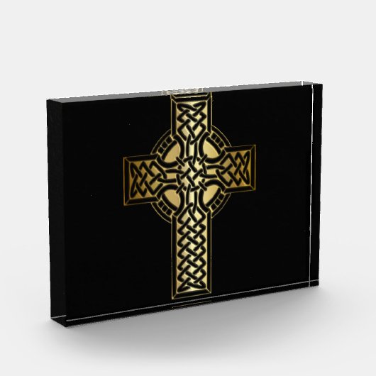 Celtic Knot Cross in Gold und Schwarz Fotoblock (Links)