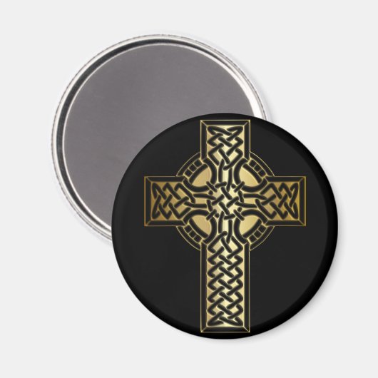 Celtic Knot Cross in Gold und Schwarz Magnet (Vorderseite/Rückseite)