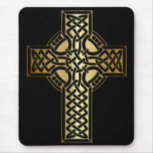 Celtic Knot Cross in Gold und Schwarz Mousepad