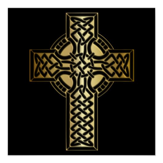 Celtic Knot Cross in Gold und Schwarz Poster (Vorderseite)