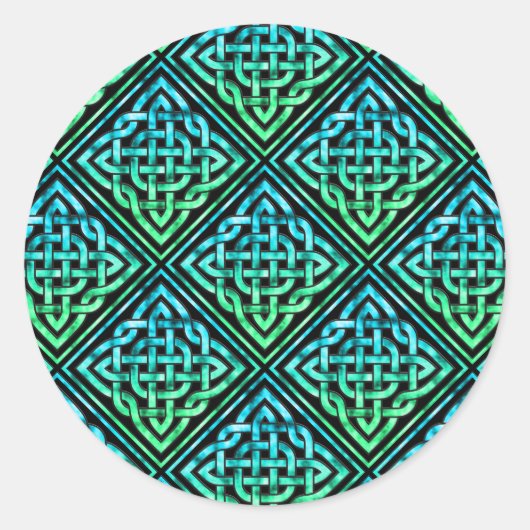 Celtic Knot - Diamond Blue Green Runder Aufkleber (Vorderseite)