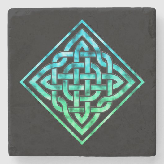 Celtic Knot - Diamond Blue Green Steinuntersetzer (Vorderseite)