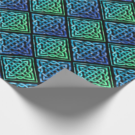 Celtic Knot Diamond Blue Green Tiled Design 2 Geschenkpapier (Ecke)