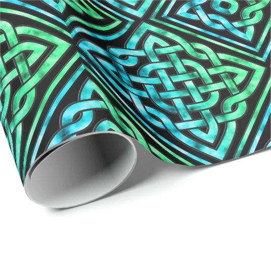 Celtic Knot Diamond Blue Green Tiled Wrapping Pape Geschenkpapier (Rolleneckpunkt)