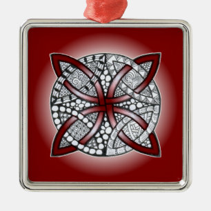 Celtic Knot Doodle Maroon Red Ornament Aus Metall