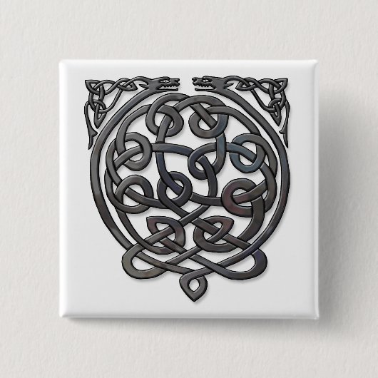 Celtic Knot Dragons - Black Chrome Button (Vorderseite)