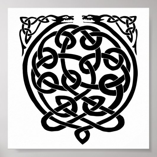 Celtic Knot Dragons - Schwarz & Weiß Poster (Vorne)