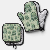 Celtic Knot Green Dreamcatcher Ofenhandschuh & Topflappen-Set (Vorderseite/Rückseite)