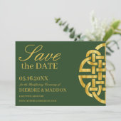 Celtic Knot Green & Gold Handfasts Save The Date (Stehend Vorderseite)