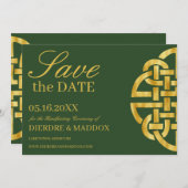 Celtic Knot Green & Gold Handfasts Save The Date (Vorne/Hinten)