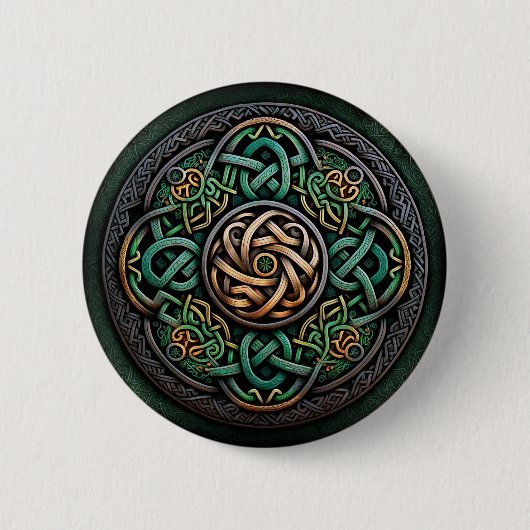 Celtic Knot Green Gold Knüpfarbeit Button (Vorderseite)