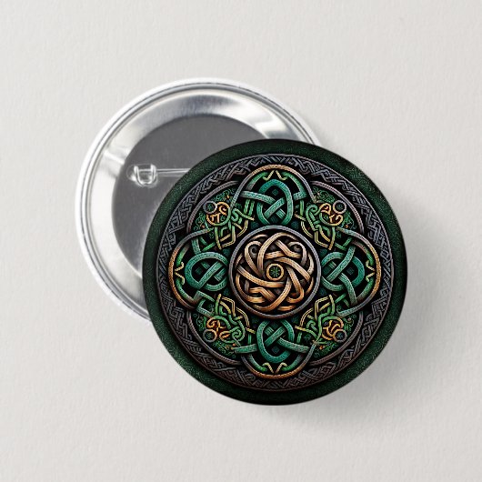 Celtic Knot Green Gold Knüpfarbeit Button (Vorne & Hinten)
