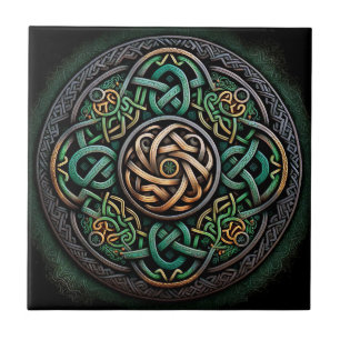 Celtic Knot Green Gold Knüpfarbeit Fliese
