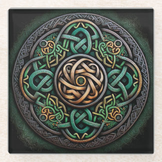 Celtic Knot Green Gold Knüpfarbeit Glasuntersetzer