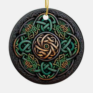 Celtic Knot Green Gold Knüpfarbeit Keramik Ornament