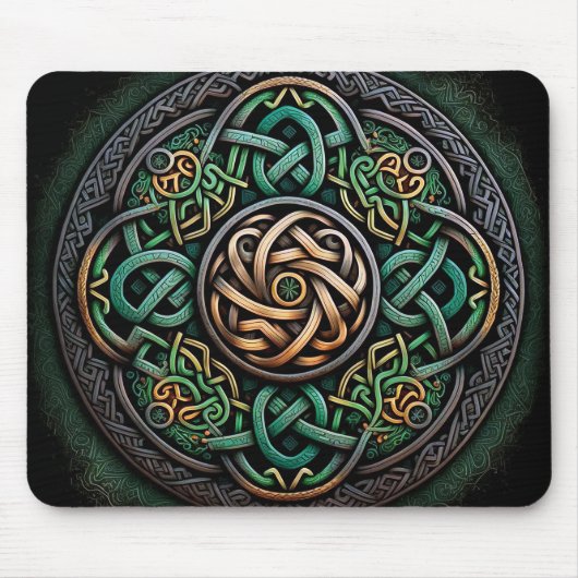 Celtic Knot Green Gold Knüpfarbeit Mousepad (Vorne)