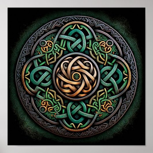 Celtic Knot Green Gold Knüpfarbeit Poster (Vorne)