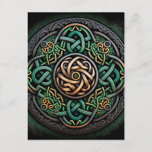 Celtic Knot Green Gold Knüpfarbeit Postkarte