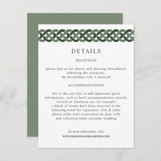 Celtic Knot | Green Wedding Information Guest Begleitkarte (Vorne/Hinten)