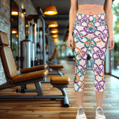 Celtic Knot Harmony - Vibranly Green & Lila Capri Leggings