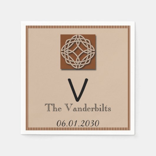 Celtic Knot in Cream and Rust Monogram Wedding Serviette (Vorderseite)