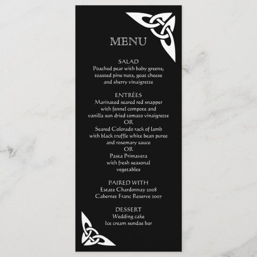 Celtic Knot Initials - Menu Card schwarz Menükarte (Vorderseite)