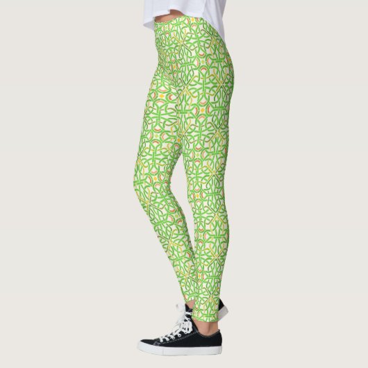 Celtic Knot Irish Braid Hübsch Green Cream Muster Leggings (Links)
