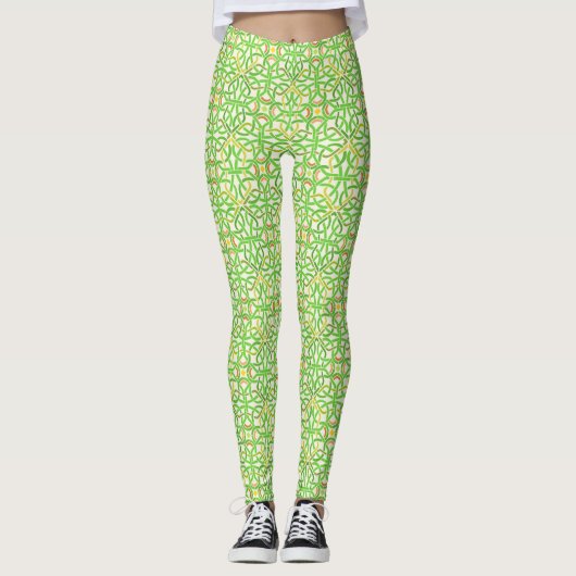 Celtic Knot Irish Braid Hübsch Green Cream Muster Leggings (Vorderseite)