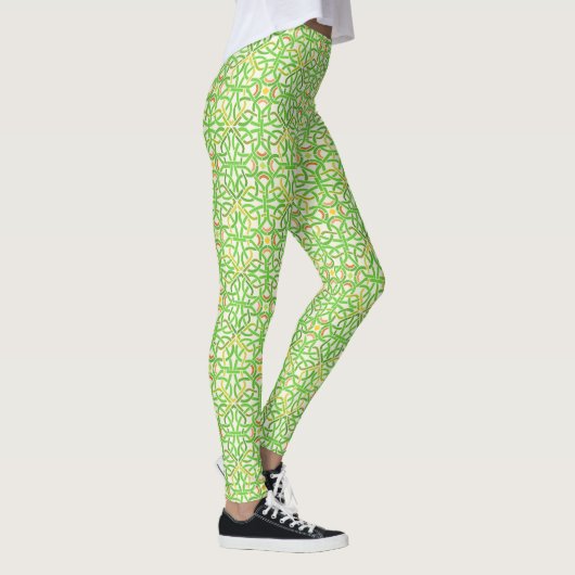 Celtic Knot Irish Braid Hübsch Green Cream Muster Leggings (Rechts)