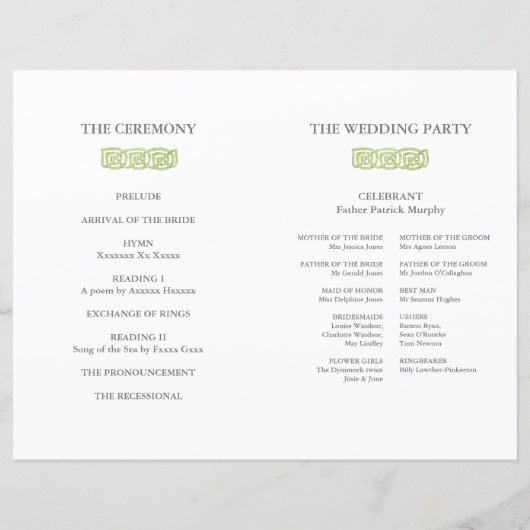 Celtic Knot Irish Green Hochzeitsprogramm (Rückseite)