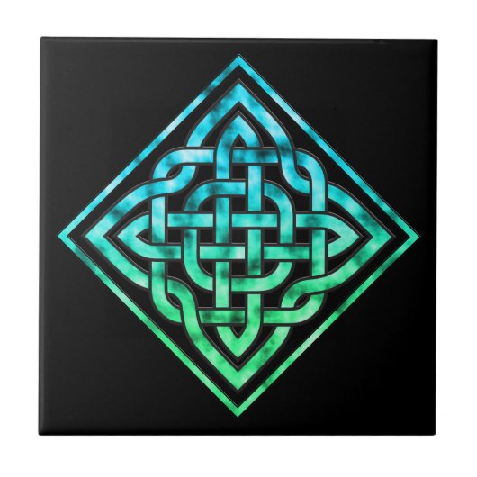 Celtic Knot Keramik Tile - Diamond Blue Green Fliese (Vorderseite)