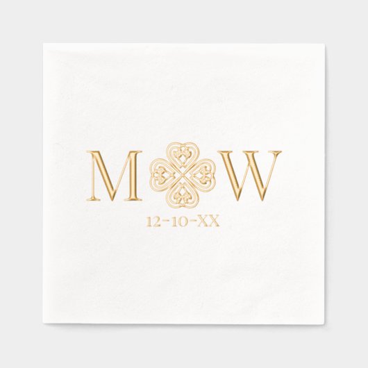 Celtic Knot Kleeblatt Couple 2 Init Monogram Date Servietten Mit Folie (Vorderseite)