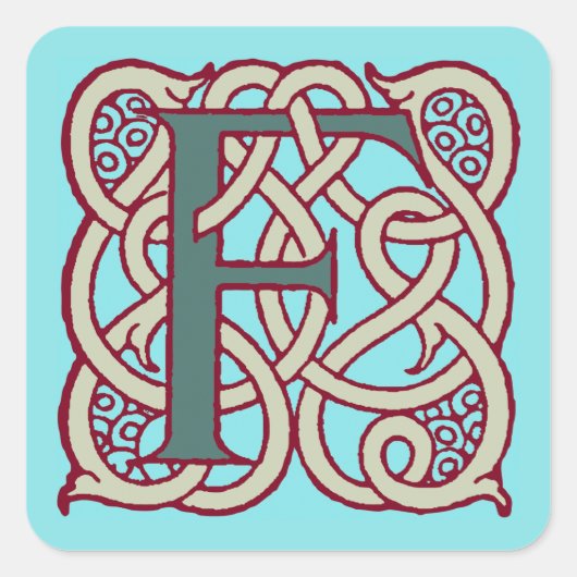 Celtic Knot Letter Initial Monogramm F Quadratischer Aufkleber (Vorderseite)