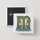Celtic Knot Letter M, irisches Design Button (Vorne & Hinten)