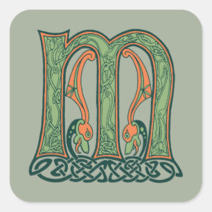 Celtic Knot Letter M, irisches Design Quadratischer Aufkleber
