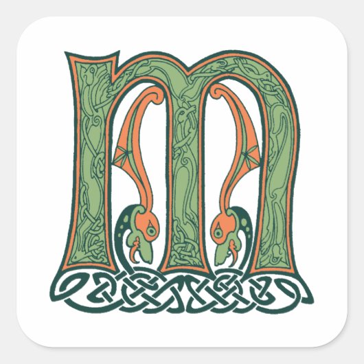 Celtic Knot Letter M, irisches Design Quadratischer Aufkleber (Vorderseite)