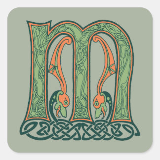 Celtic Knot Letter M, irisches Design Quadratischer Aufkleber