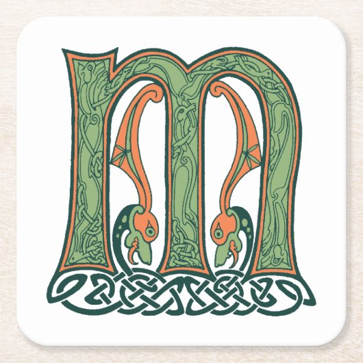 Celtic Knot Letter M, irisches Design Rechteckiger Pappuntersetzer (Vorderseite)