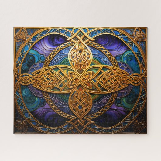 Celtic Knot Lila Blue Gold Knüpfarbeit Puzzle (Horizontal)