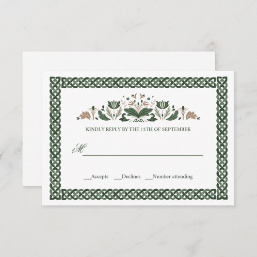 Celtic Knot | Moderne Hochzeit mit irischer Flora Einladung (Vorne/Hinten)