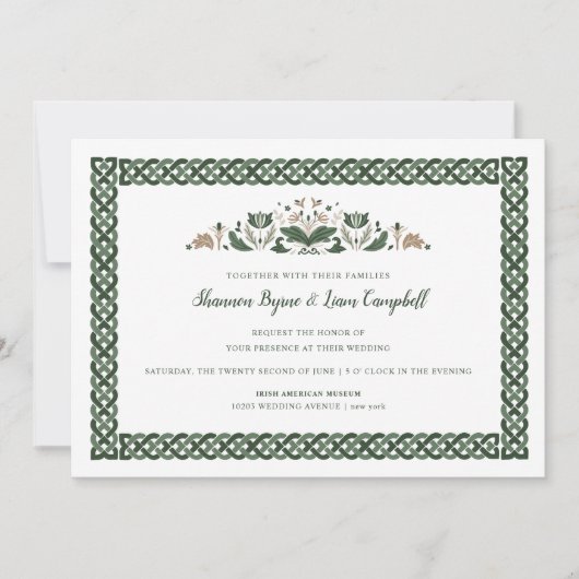 Celtic Knot | Moderne Hochzeit mit irischer Flora Einladung (Vorderseite)