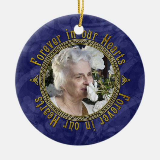 Celtic Knot Navy Blue Memorial Foto Weihnachten Keramik Ornament (Vorne)