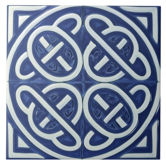 Celtic Knot Navy Blue und White Celtic Fliese (Vorderseite)