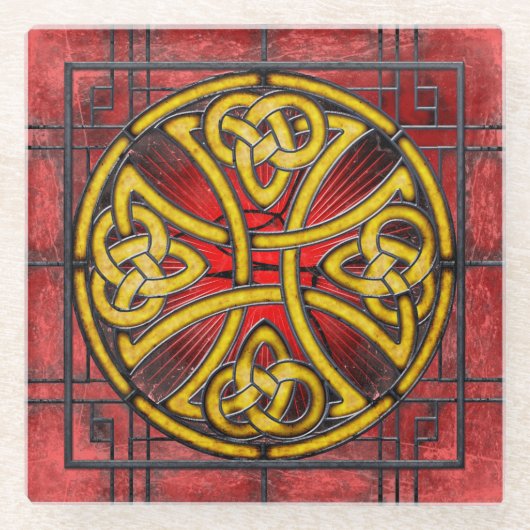 Celtic Knot on Red Stains Glass Untersetzer (Vorderseite)