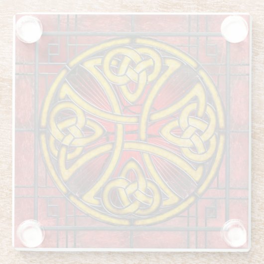 Celtic Knot on Red Stains Glass Untersetzer (Rückseite)