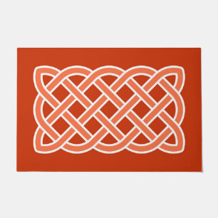 Celtic Knot Pattern, Mandarin Orange und Weiß Fußmatte