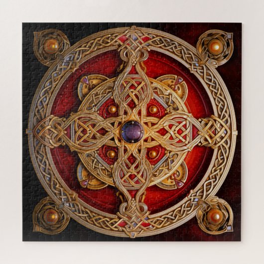 Celtic Knot Red Gold Knüpfarbeit Puzzle (Horizontal)