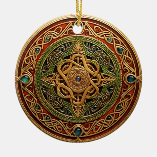 Celtic Knot Red Green Gold Knüpfarbeit Keramik Ornament (Vorne)